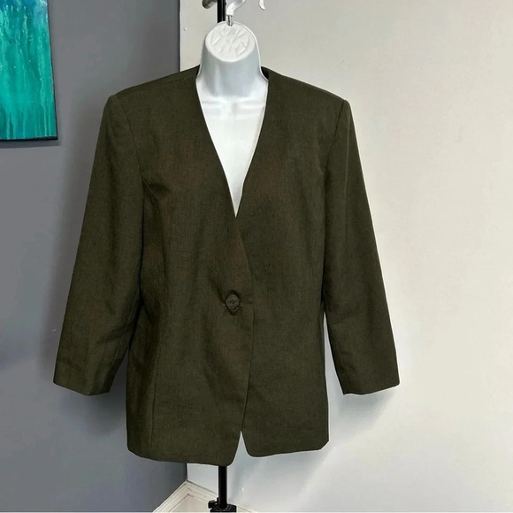 Liz Baker Woman's 16P Green‎ Lined Blazer Jacket Single Button Pockets Career - Picture 1 of 14